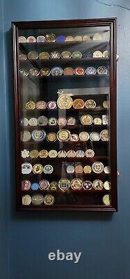 Challenge Coin Display Case 11 Row Mahogany Military Cabinet Shadow Box Rack