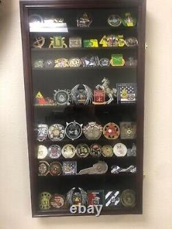 Challenge Coin Display Case 11 Row Mahogany Military Cabinet Shadow Box Rack