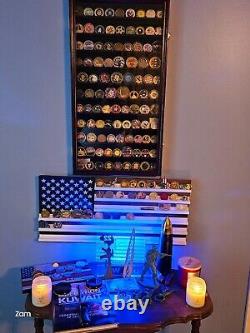 Challenge Coin Display Case 11 Row Mahogany Military Cabinet Shadow Box Rack