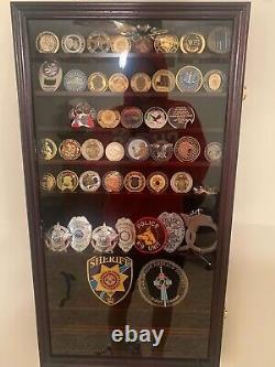 Challenge Coin Display Case 11 Row Mahogany Military Cabinet Shadow Box Rack