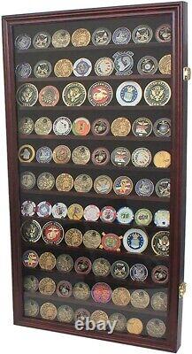 Challenge Coin Display Case 11 Row Mahogany Military Cabinet Shadow Box Rack