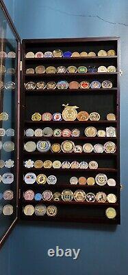 Challenge Coin Display Case 11 Row Mahogany Military Cabinet Shadow Box Rack