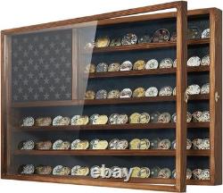 Challenge Coin Display Case, Lockable Military Coin Holder Cabinet with Removabl