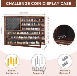 Challenge Coin Display Case, Lockable Military Coin Holder Cabinet with Removabl