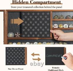 Challenge Coin Display Case, Lockable Military Coin Holder Cabinet with Removabl