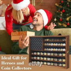 Challenge Coin Display Case, Lockable Military Coin Holder Cabinet with Removabl