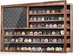 Challenge Coin Display Case, Lockable Military Coin Holder Cabinet with Removabl