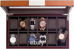 Cherry Oak Wood 12 Slot Watch Display Case and Jewelry Box Storage Organizer F