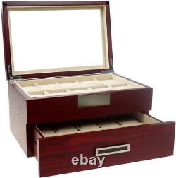 Cherry Oak Wood 20 Slot Watch Display Case and Jewelry Box Storage Organizer Da