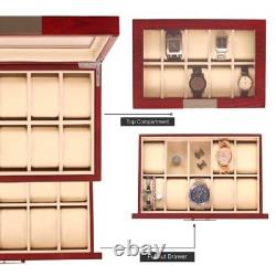 Cherry Oak Wood 20 Slot Watch display case and Jewelry Box Storage Organizer