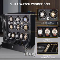 Classic For Automatic 6 Watch Winder With 5 Watches Display Storage Box Case LED