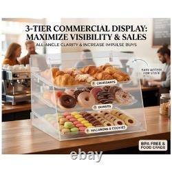 Clear Acrylic Bakery Display Case, 3-Tier Storage