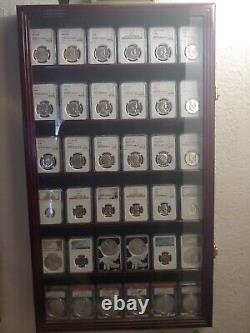 Coin Slab Display Case NGC PCGS ICG CAC Cherry Cabinet Wood Collector Shadow Box