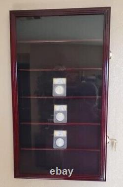 Coin Slab Display Case NGC PCGS ICG CAC Cherry Cabinet Wood Collector Shadow Box