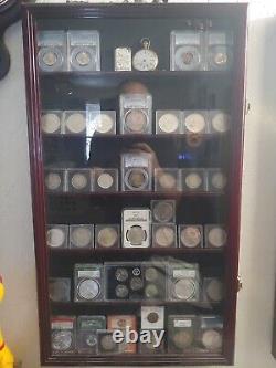 Coin Slab Display Case NGC PCGS ICG CAC Cherry Cabinet Wood Collector Shadow Box