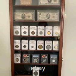 Coin Slab Display Case NGC PCGS ICG CAC Cherry Cabinet Wood Collector Shadow Box