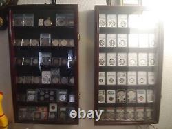 Coin Slab Display Case NGC PCGS ICG CAC Cherry Cabinet Wood Collector Shadow Box