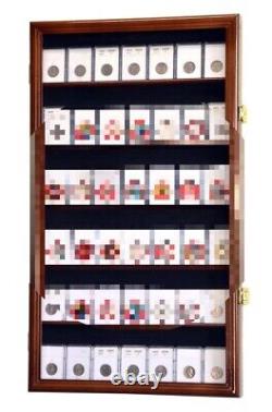 Coin Slab Display Case NGC PCGS ICG CAC Walnut Cabinet Wood Collector Shadow Box