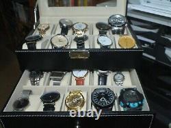 Collection of 20 wrist watches in faux leather display /storage case
