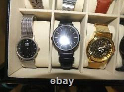 Collection of 20 wrist watches in faux leather display /storage case