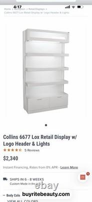 Collins 6677 Lox Retail Display Case Logo Header Lights Glass Shelves Storage