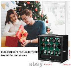 Compact Automatic 8 Watch Winder with 6 Extra Watches Display Storage Box Case