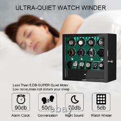 Compact Automatic 8 Watch Winder with 6 Extra Watches Display Storage Box Case