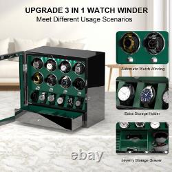 Compact Automatic 8 Watch Winder with 6 Extra Watches Display Storage Box Case