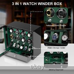 Compact Automatic 8 Watch Winder with 6 Extra Watches Display Storage Box Case
