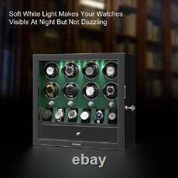 Compact Automatic 8 Watch Winder with 6 Extra Watches Display Storage Box Case