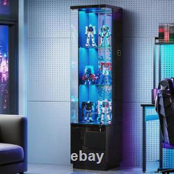 Corner Display Cabinet with Glass Doors, Curio Cabinet with Lock & LED Lights