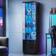 Corner Display Cabinet with Glass Doors, Curio Cabinet with Lock & LED Lights