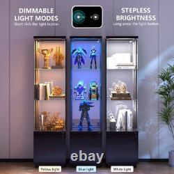 Corner Display Cabinet with Glass Doors, Curio Cabinet with Lock & LED Lights