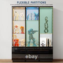 Corner Display Cabinet with Glass Doors, Curio Cabinet with Lock & LED Lights
