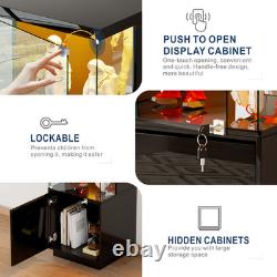 Corner Display Cabinet with Glass Doors, Curio Cabinet with Lock & LED Lights