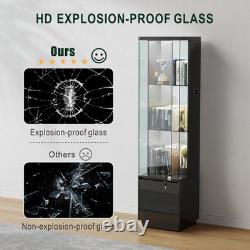 Corner Display Cabinet with Glass Doors, Curio Cabinet with Lock & LED Lights