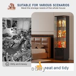 Corner Display Cabinet with Glass Doors, Curio Cabinet with Lock & LED Lights