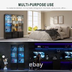 Corner Display Cabinet with Glass Doors, Curio Cabinet with Lock & LED Lights