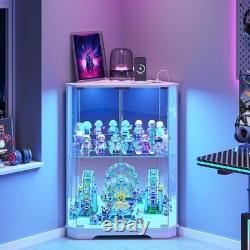 Corner Display Case LED Light & Charging Station Action Figure Car White Cabinet