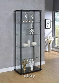 Curio Cabinet Display Case Showcase Glass Shelf Storage Doors shelves Black Art