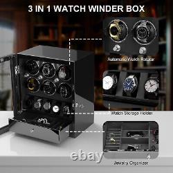 DUKWIN Compact Automatic 6 Watch Winder With 5 Watches Display Storage Box Case