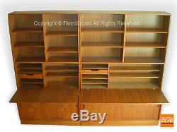 Danish Modern Teak Desk Storage Credenza Wall Unit Display Book Case Hundevad