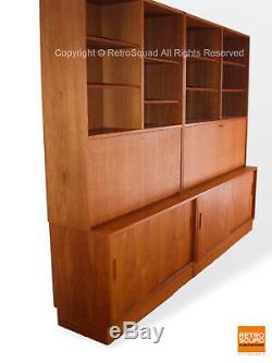 Danish Modern Teak Desk Storage Credenza Wall Unit Display Book Case Hundevad