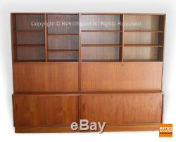 Danish Modern Teak Desk Storage Credenza Wall Unit Display Book Case Hundevad