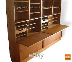 Danish Modern Teak Desk Storage Credenza Wall Unit Display Book Case Hundevad