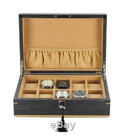 Dark Ginkgo & Walnut 10 Wrist Watch Jewellery Display Storage Wooden Case Box