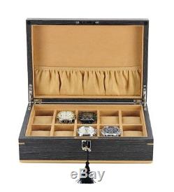 Dark Ginkgo & Walnut 10 Wrist Watch Jewellery Display Storage Wooden Case Box