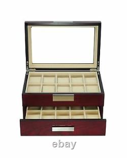 Decorebay Cherry Oak Wood 20 Slot Watch display case and Jewelry Box Storage