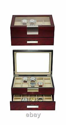 Decorebay Cherry Oak Wood 20 Slot Watch display case and Jewelry Box Storage