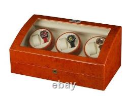 Diplomat Estate Burlwood 6 Six Watch Winder Wood Display Storage Case Box NEW